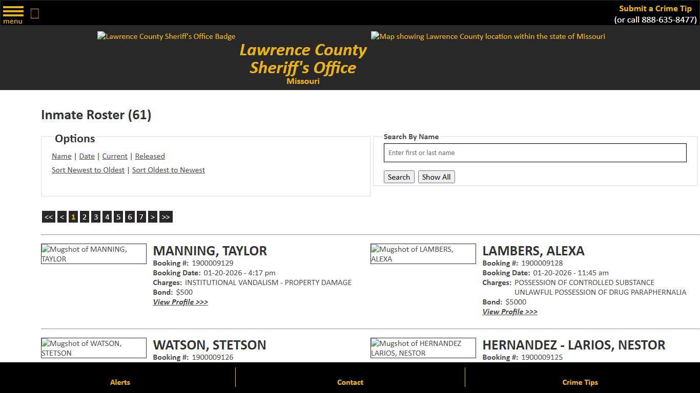 Inmate Roster - Current Inmates Booking Date Descending - Lawrence County Sheriff MO