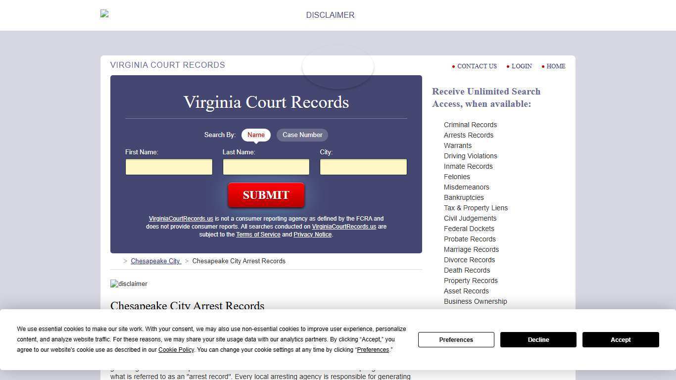 Chesapeake City Arrest Records | VirginiaCourtRecords.us